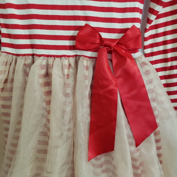 Only Little Once Girls Holiday Dress SZ 10 Tulle Sequins Striped Red Ivory Gold - Picture 4 of 11